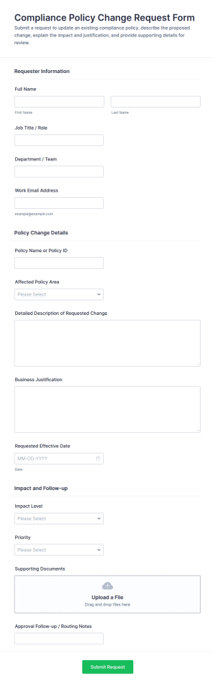 Compliance Policy Change Request Form Template