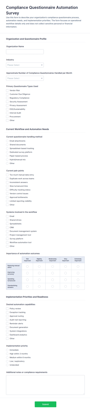 Compliance Questionnaire Automation Form Template