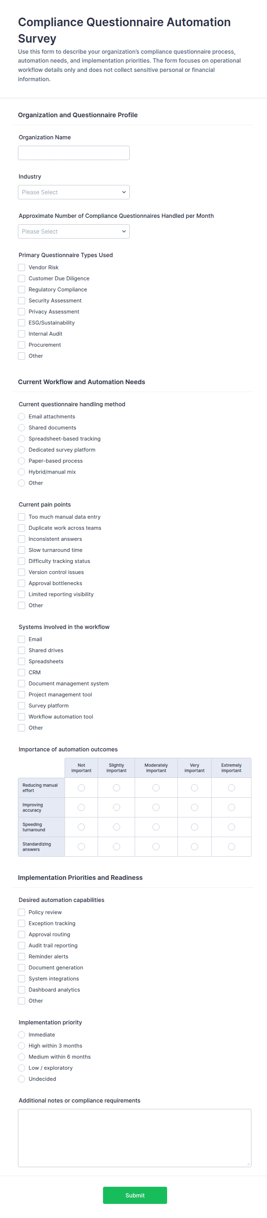 Compliance Questionnaire Automation Form Template | Jotform