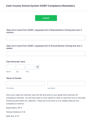 Compliance Reminders: Bi Weekly Form Template