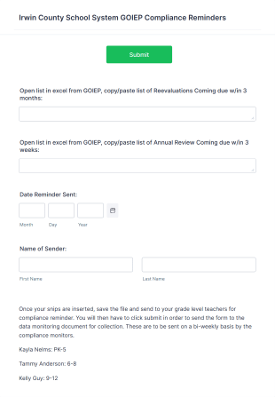 Compliance Reminders: Bi Weekly Form Template