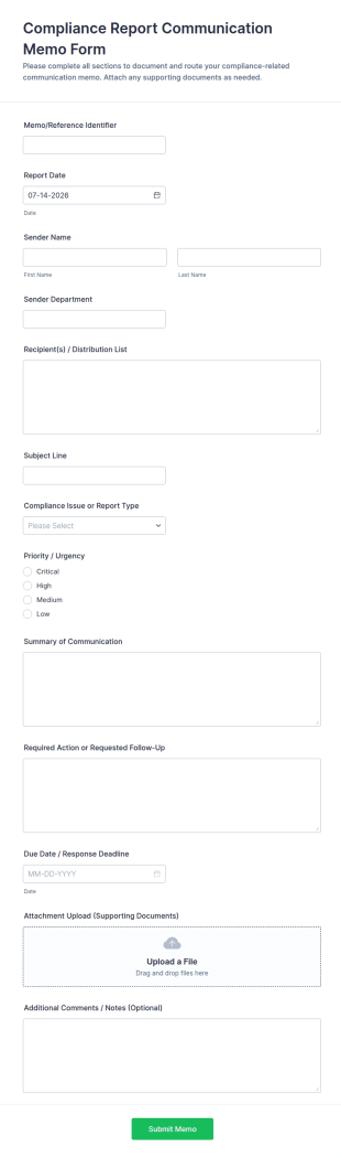 Compliance Report Communication Memo Form Template