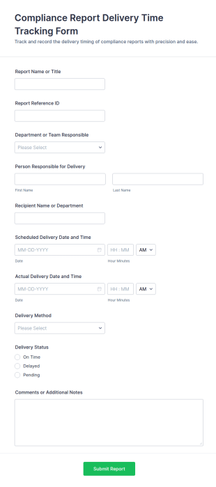 Compliance Report Delivery Time Tracking Form Template