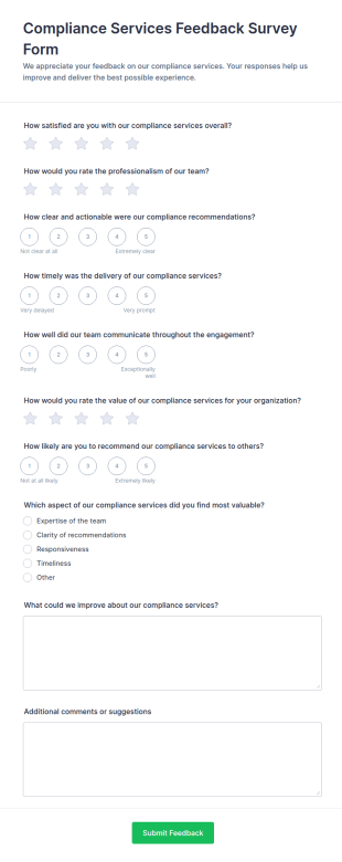 Compliance Services Feedback Survey Form Template