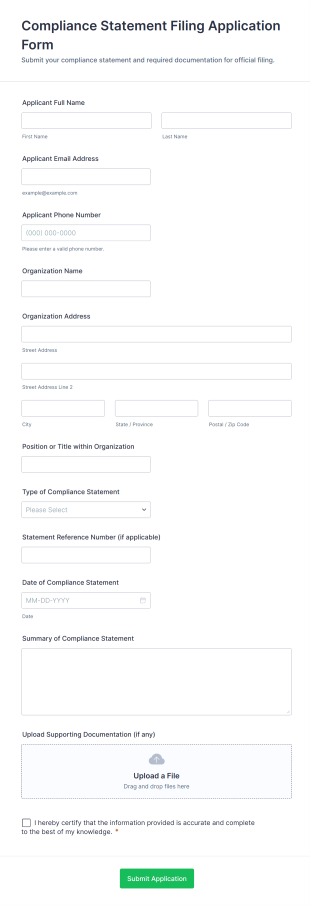 Compliance Statement Filing Application Form Form Template