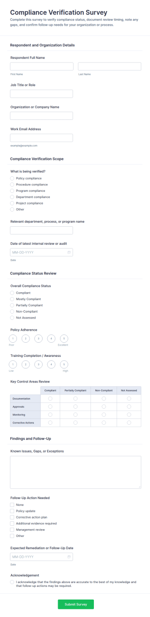 Compliance Verification Survey Form Template