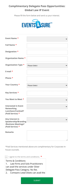 Complimentary Delegate Passes Opportunities Form Template