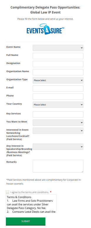 Complimentary Delegate Passes Opportunities Form Template