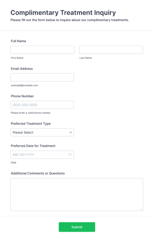 Complimentary Treatment Inquiry Form Template