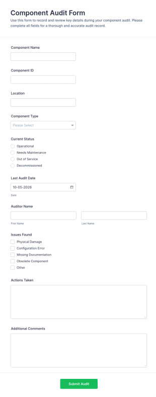 Component Audit Form Template