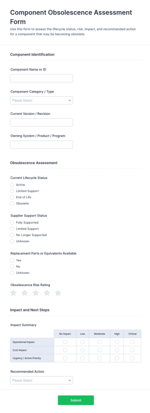 Component Obsolescence Assessment Form Template