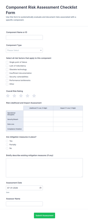 Component Risk Assessment Checklist Form Template