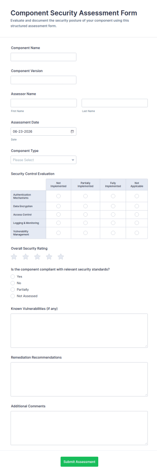 Component Security Assessment Form Template