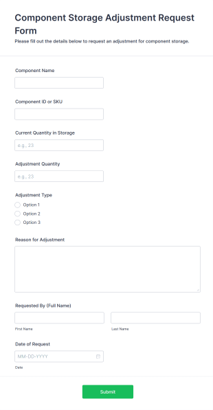 Component Storage Adjustment Request Form Template