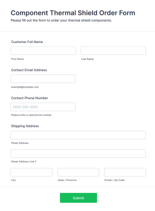 Component Thermal Shield Order Form Template