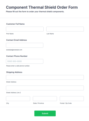 Component Thermal Shield Order Form Template