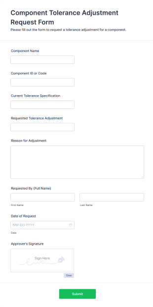 Component Tolerance Adjustment Request Form Template