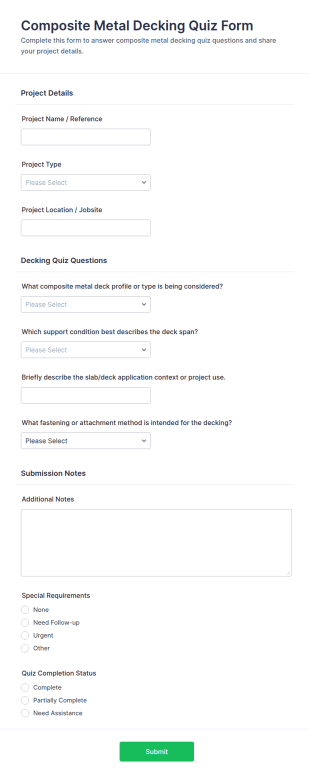 Composite Metal Decking Quiz Form Template