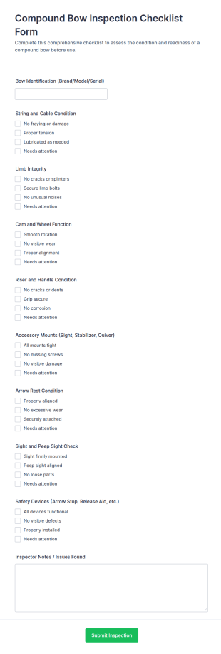 Compound Bow Inspection Checklist Form Template
