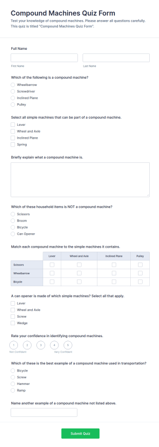 Compound Machines Quiz Form Template
