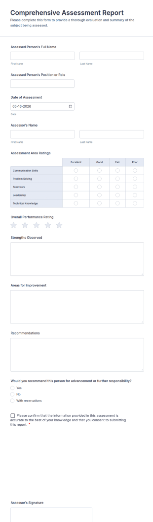 Comprehensive Assessment Report Form Template