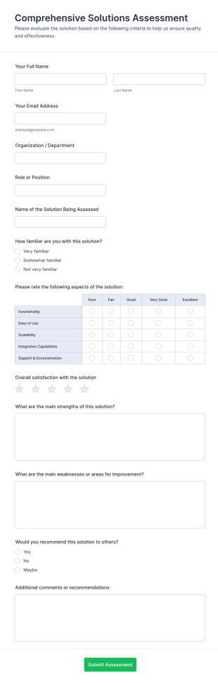Comprehensive Solutions Assessment Form Template