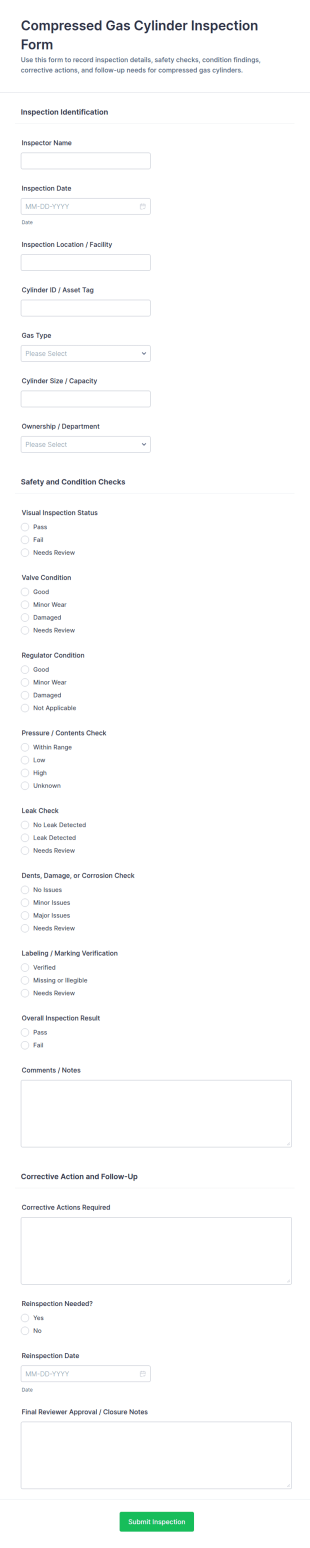 Compressed Gas Cylinder Inspection Form Template
