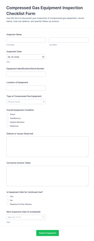 Compressed Gas Equipment Inspection Checklist Form Template
