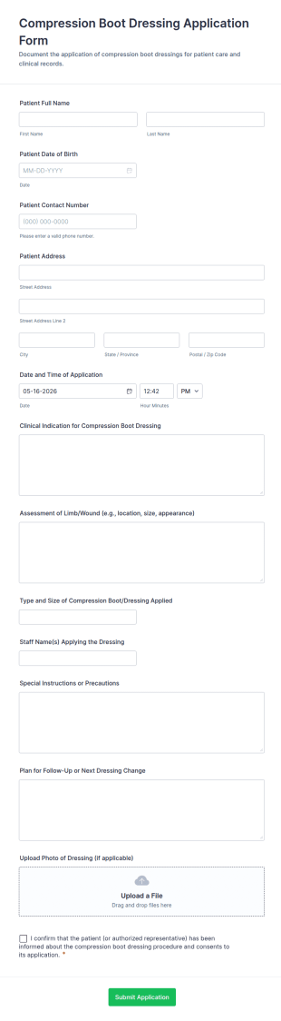 Compression Boot Dressing Application Form Template