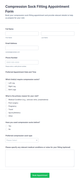 Compression Sock Fitting Appointment Form Template