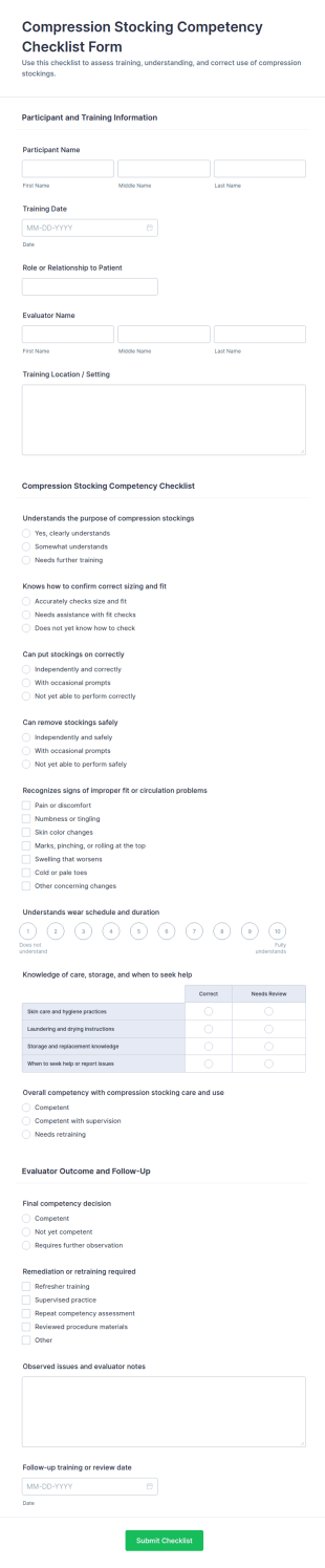 Compression Stocking Competency Checklist Form Template