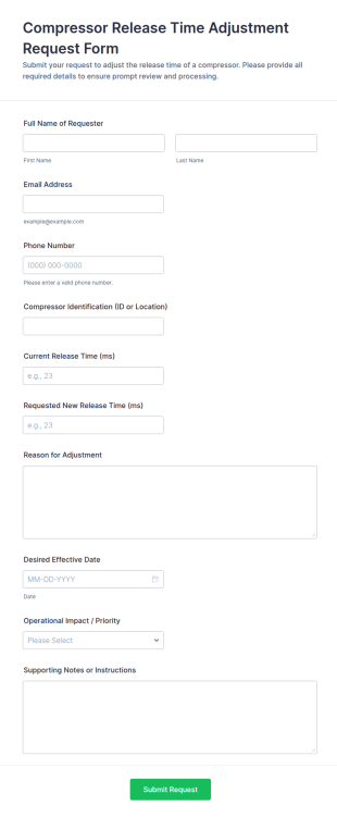 Compressor Release Time Adjustment Request Form Template