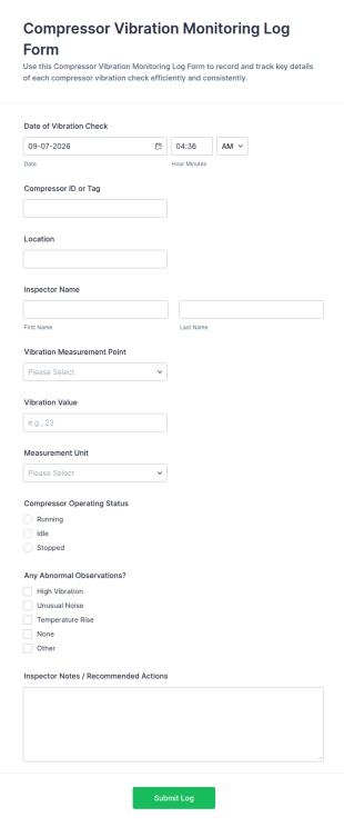 Compressor Vibration Monitoring Log Form Template