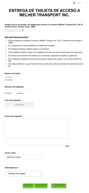 Compromiso Laboral Y Entrega De Acceso A Instalaciones De Empresa Form Template