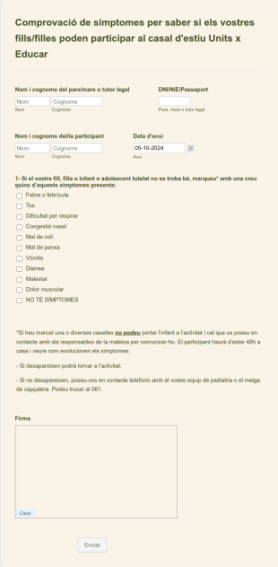 Comprovació Símptomes COVID19 Form Template