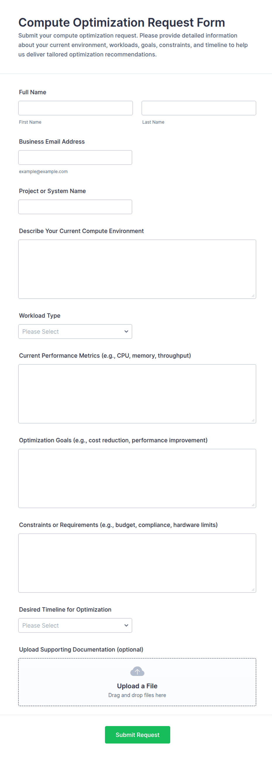 Compute Optimization Request Form Template | Jotform