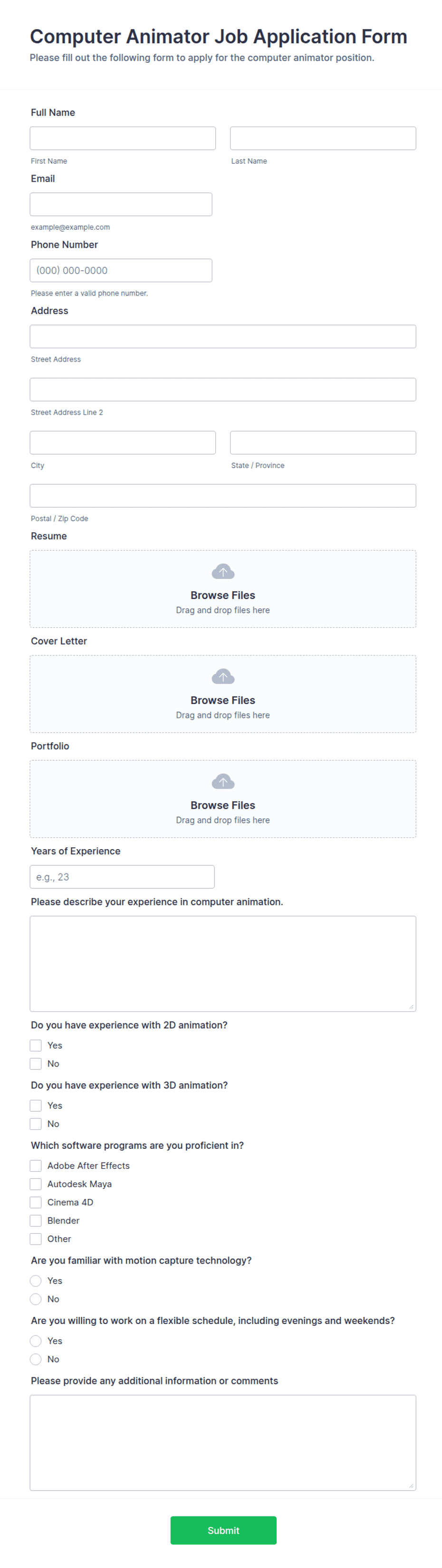 Computer Animator Job Application Form Template | Jotform
