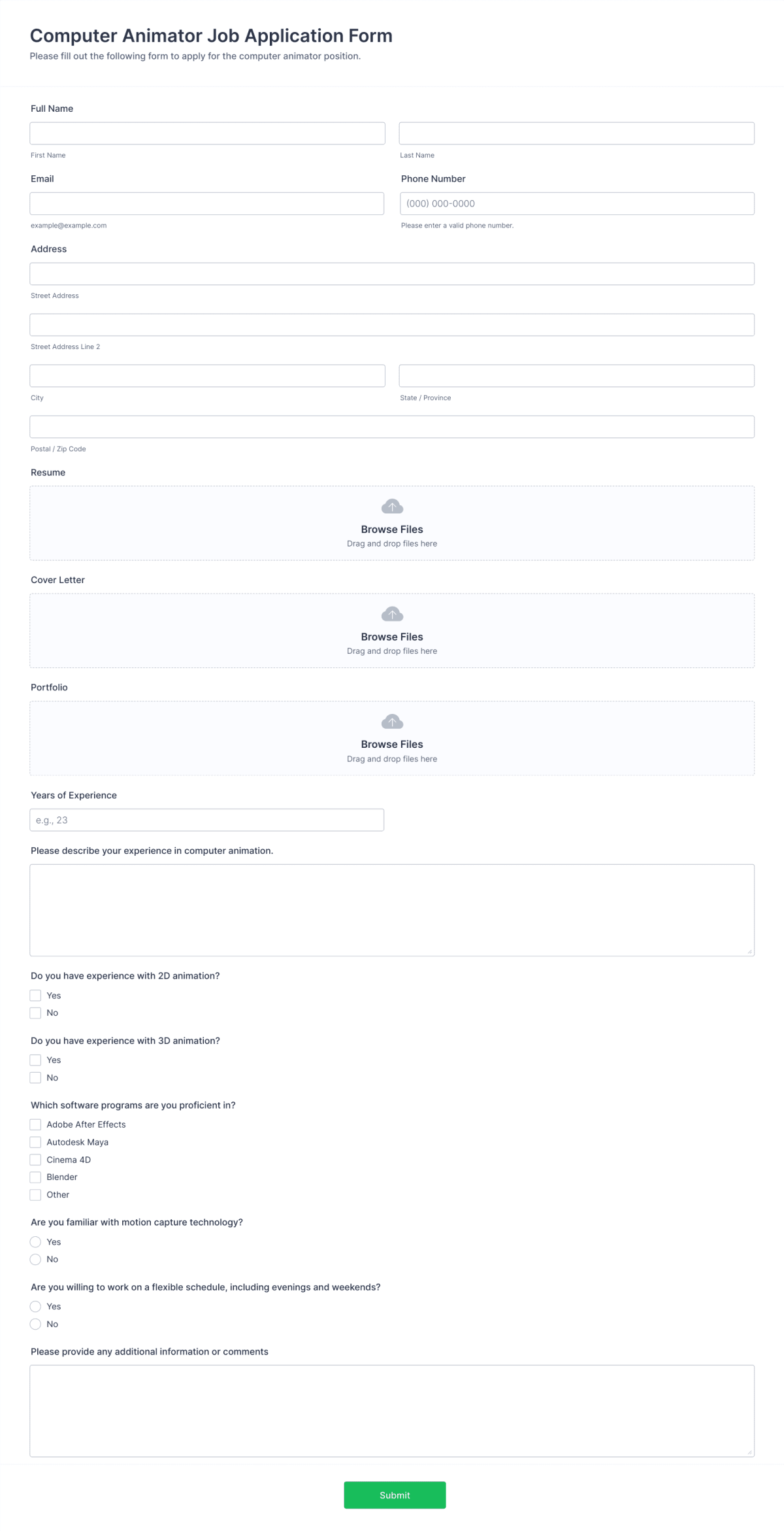 Computer Animator Job Application Form Template | Jotform