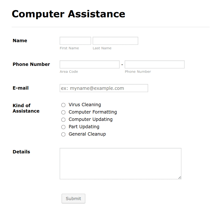 Computer Assistance Form Template | Jotform
