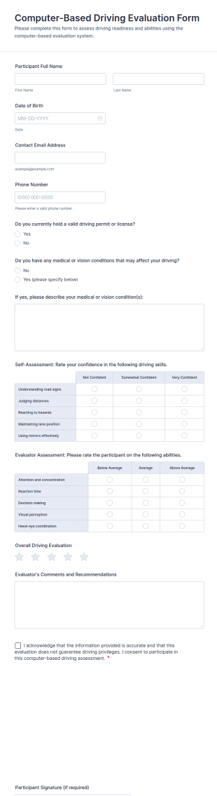 Computer Based Driving Evaluation Form Template