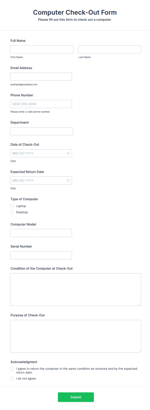 Computer Check Out Form Template