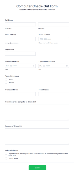 Computer Check Out Form Template