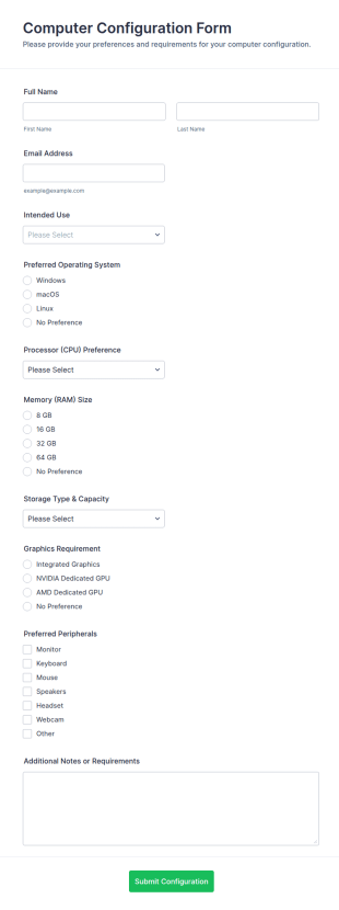 Computer Configuration Form Template