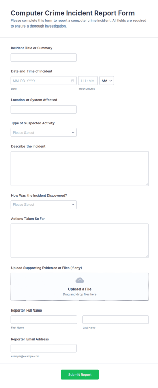Computer Crime Incident Report Form Template