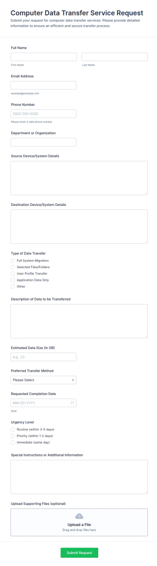 Computer Data Transfer Service Request Form Template