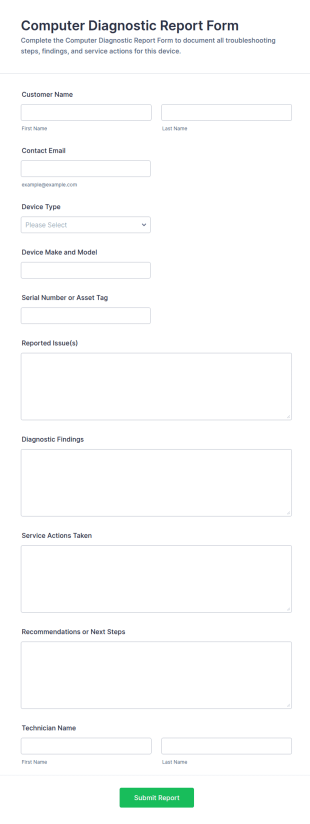 Computer Diagnostic Report Form Template
