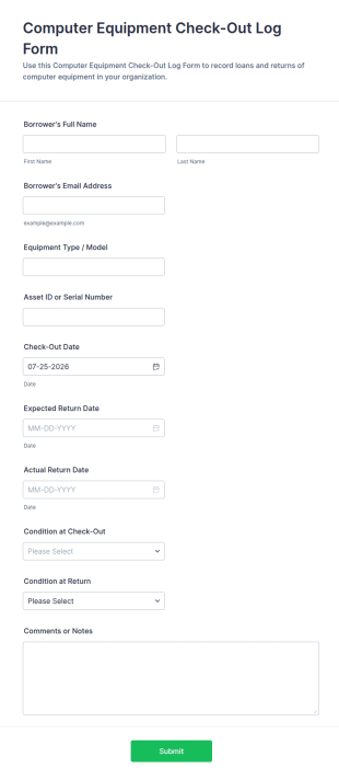 Computer Equipment Check Out Log Form Template