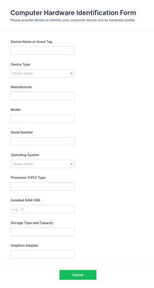 Computer Hardware Identification Form Template
