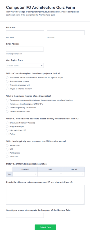 Computer I/O Architecture Quiz Form Template