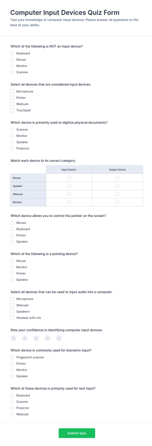Computer Input Devices Quiz Form Template